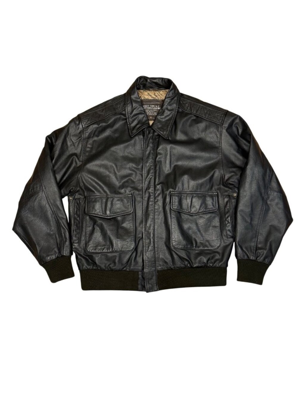 Vintage Type A-2 Flyers Leather Bomber Jacket Mens Large US Army Air Force Map